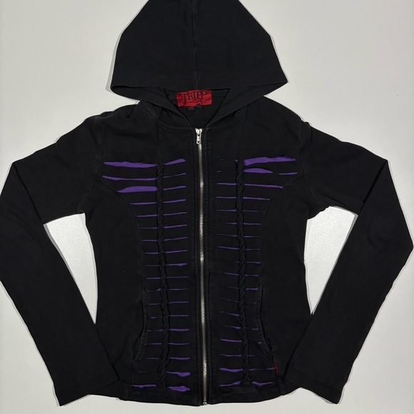 Tripp nyc Tops - TRIPP NYC Black Hoodie w/ Purple Slash Panels – Punk Gothic – Size Large